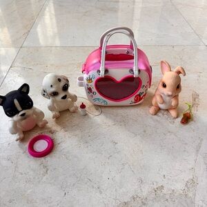 OMG Little Live Pets Squishy Interactive Puppies and Bunny With Pink Pet Carrier